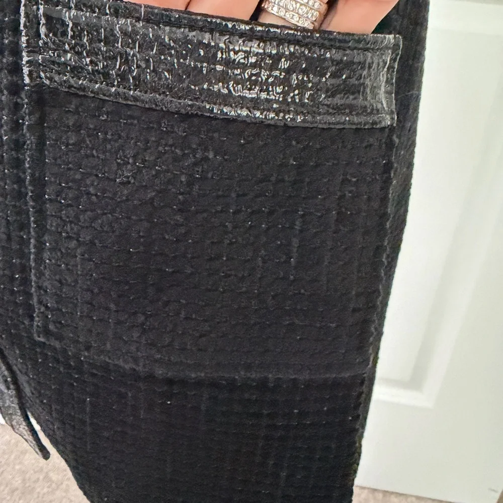 Maje Black Textured Mini Skirt with Faux Leather Trim like new condition 36